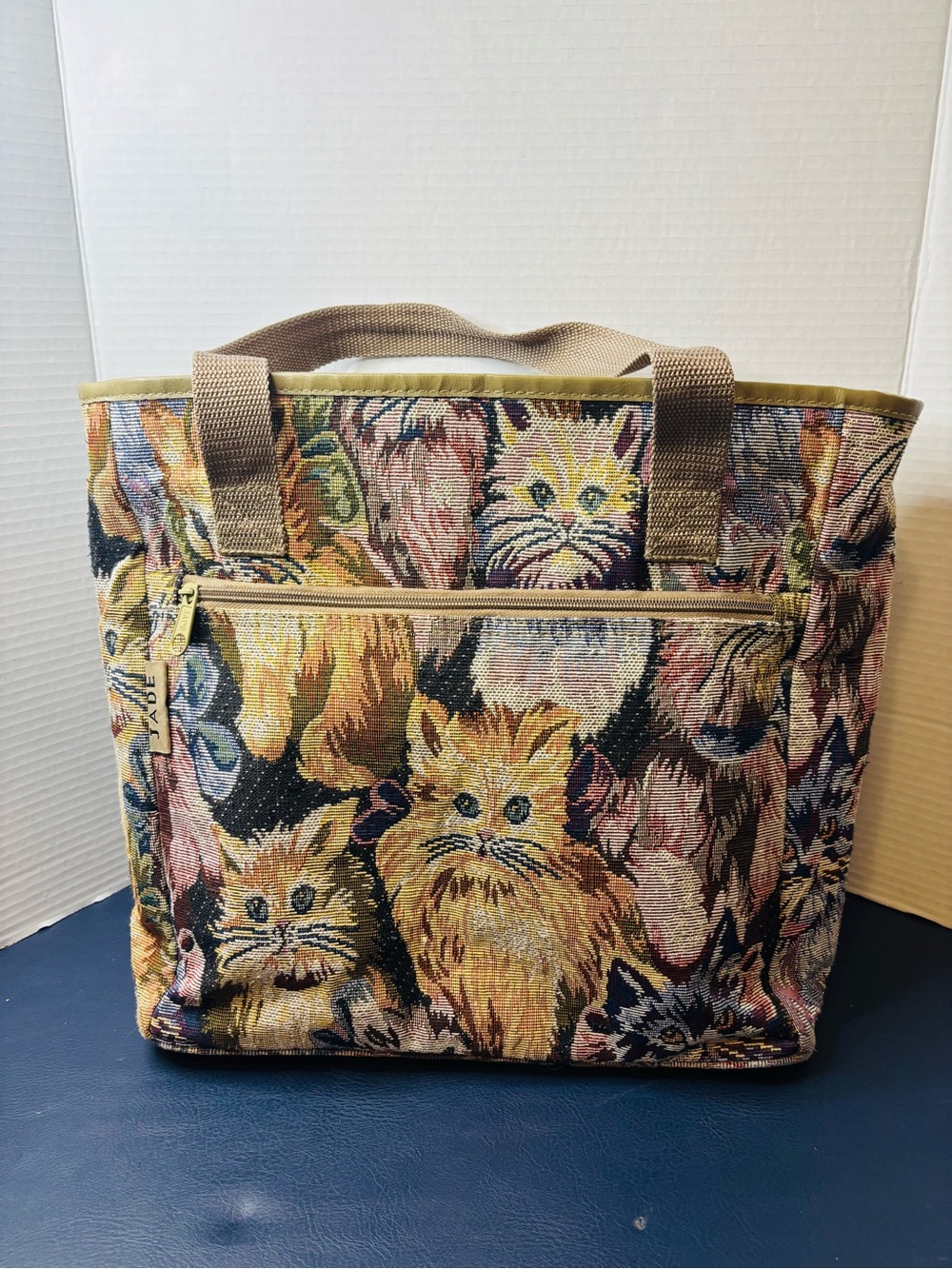 VTG Jade cat print tapestry tote bag/purse grandmacore cottagecore